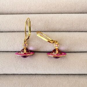 Gold-Tone Pink Petite Orbital Drop Earrings